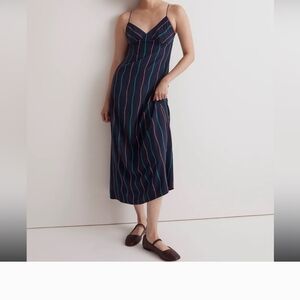 Madewell Navy Dress with Green and Yellow Stripes, Size 2